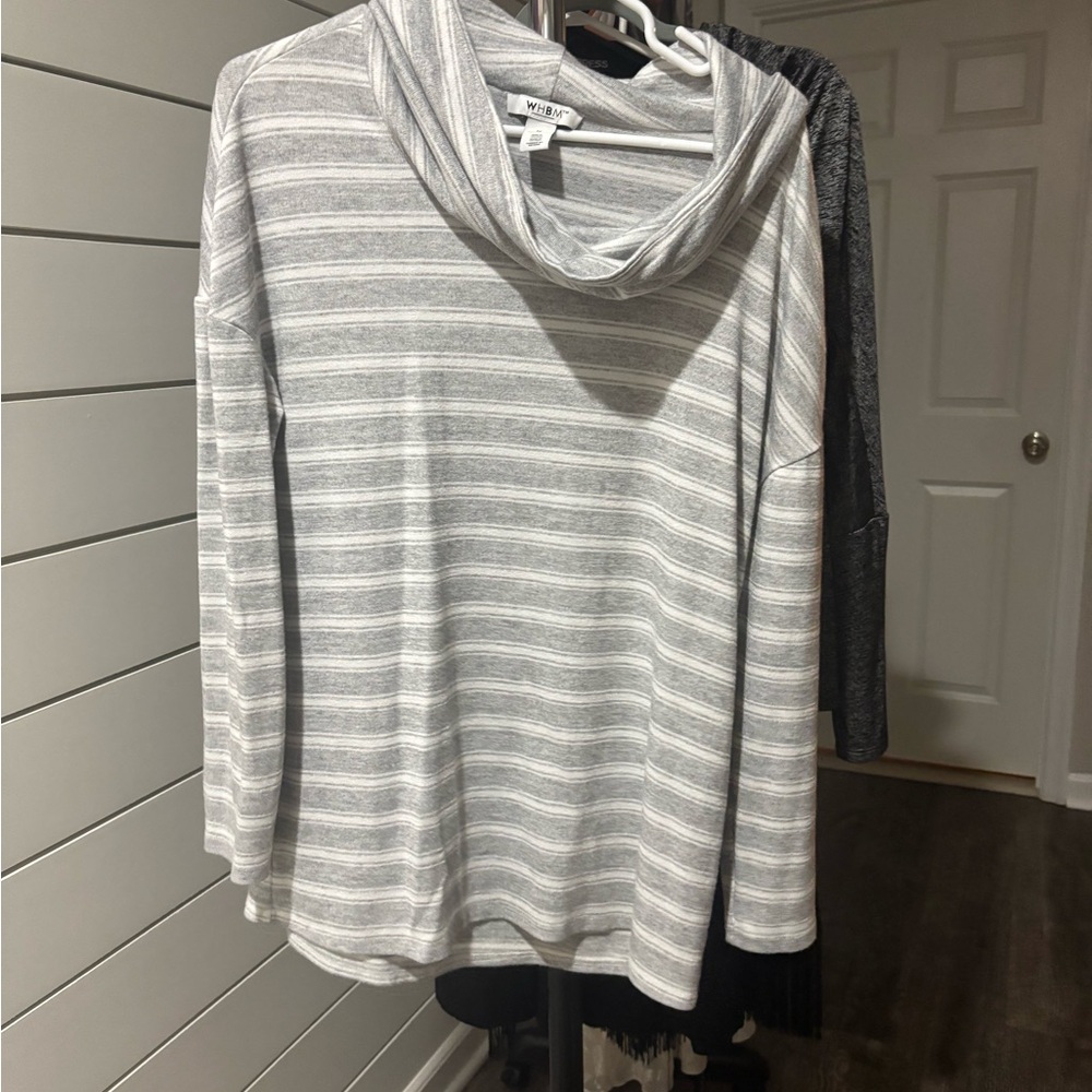 White Mark Light Gray Striped Cowl Neck Sweater